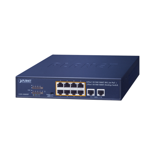 GSD-1008HP Switch no administrable PoE de 8 puertos 10/100/1000 Mbps con PoE 802.3af/at