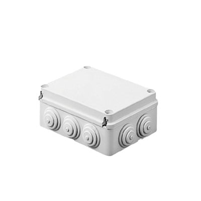 GW-44-004 Caja de derivación de PVC Auto-extinguible con 6 entradas, tapa atornillada, 100x100x50 MM, (Medidas internas, mayor área permisible para e cable, Para exterior (IP55)