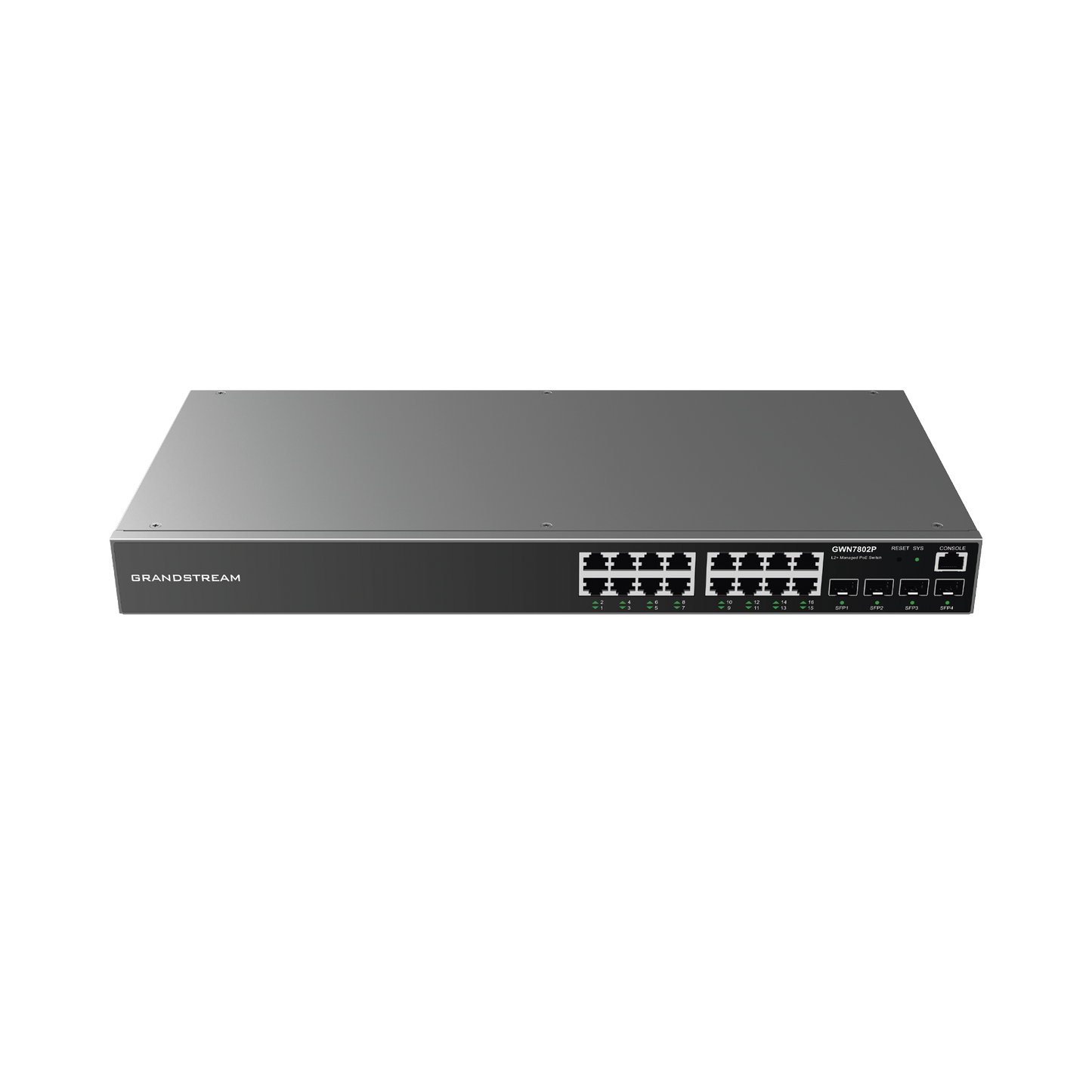 GWN7802P - Switch Gigabit PoE+ Administrable / 16 puertos 10/100/1000 Mbps + 4 Puertos SFP Uplink / Hasta 240W / Compatible con GWN Cloud.