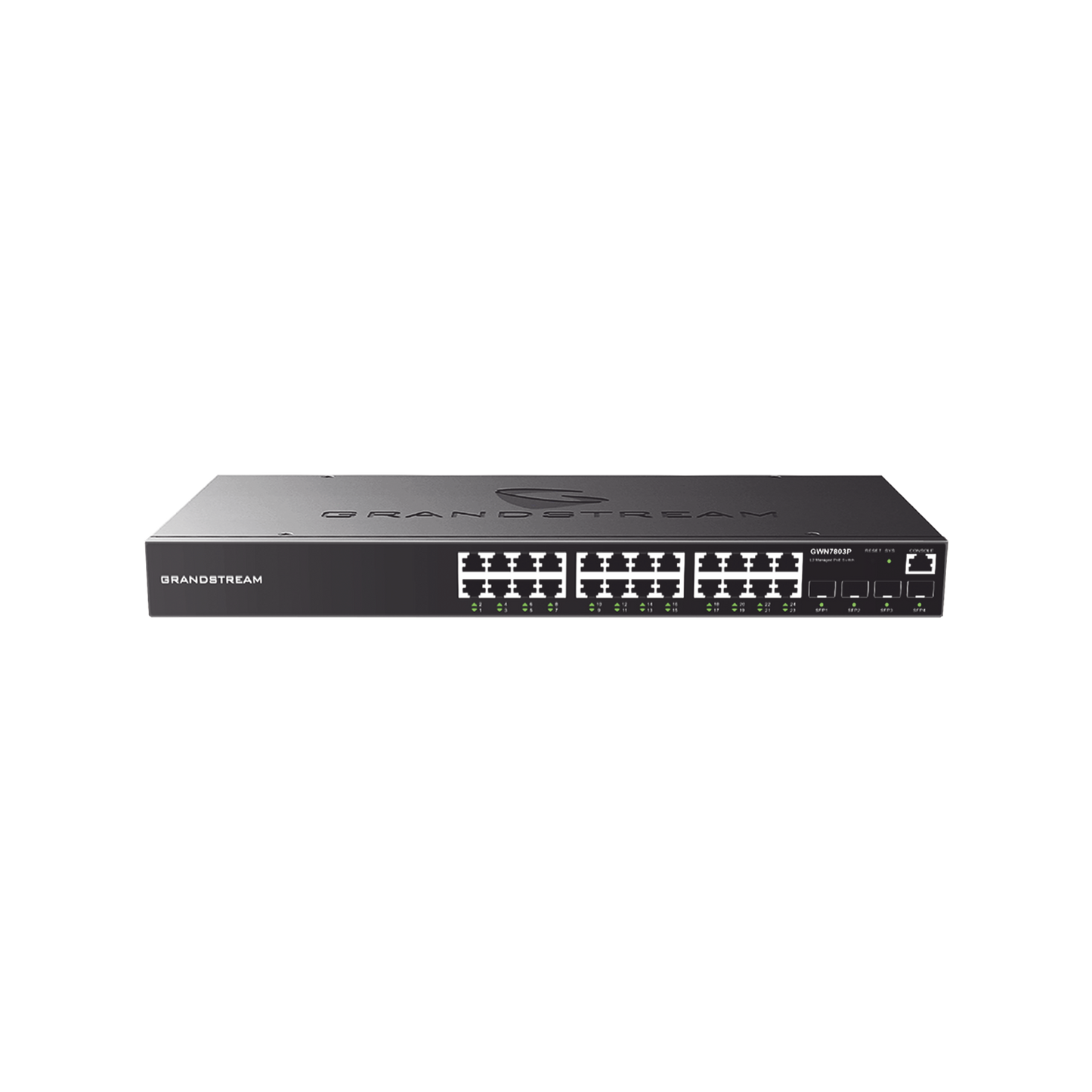 GWN7803P - Switch Gigabit PoE+ Administrable / 24 puertos 10/100/1000 Mbps + 4 Puertos SFP Uplink / Hasta 360W / Compatible con GWN Cloud.
