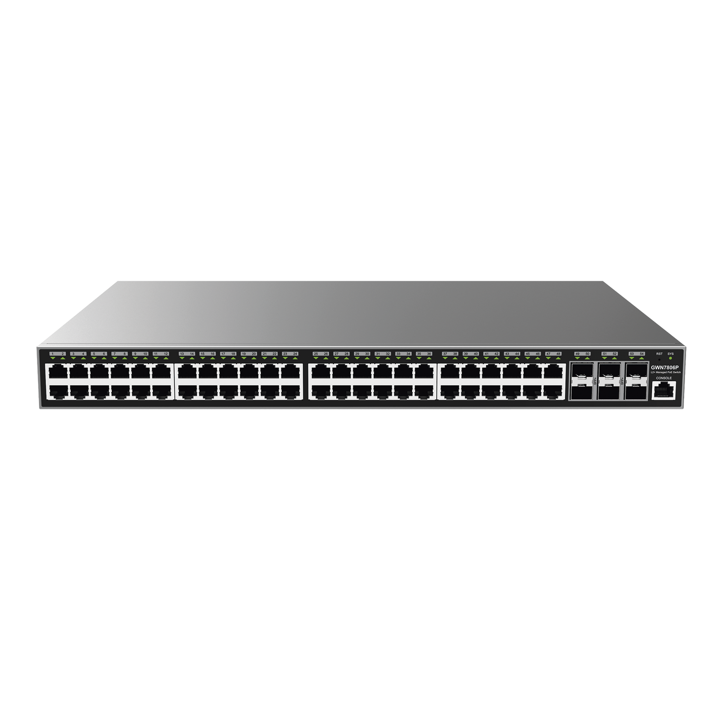 GWN7806P - Switch Gigabit PoE+ Administrable / 48 puertos 10/100/1000 Mbps + 6 Puertos SFP+ / Hasta 400W / Compatible con GWN Cloud.