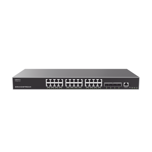 GWN7813 - Switch Capa 3 Administrable / 24 puertos 10/100/1000 Mbps + 4 Puertos SFP+ de 10 Gigabits / Compatible con GWN Cloud.