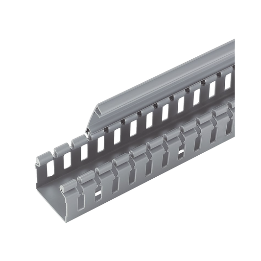 H2X2LG6 - Canaleta Ranurada de PVC sin Tapa, Tipo H (Tapa Abisagrada), 55.1 mm de Ancho, 50.3 mm de Alto y 1828.8 mm de Largo, Color Gris
