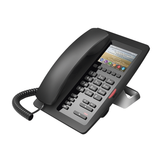 H5 (H5 Color Negro) Teléfono IP Hotelero de gama alta, pantalla LCD de 3.5 pulgadas a color, 6 teclas programables para servicio rápido (Hotline), PoE