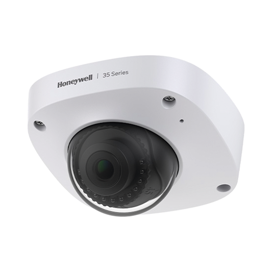 HC35W25R3 - Mini Domo IP 5 Megapixel / Lente 2.8 mm / 30 mts IR / Ultra Baja Iluminación / NDAA / ONVIF /  IP67 / IK10 / IA (Filtro de Humanos y Vehiculos) / Merodeo / Conteo de Personas / PoE / Audio y Alarmas I/O / Serie 35 / Honeywell Security