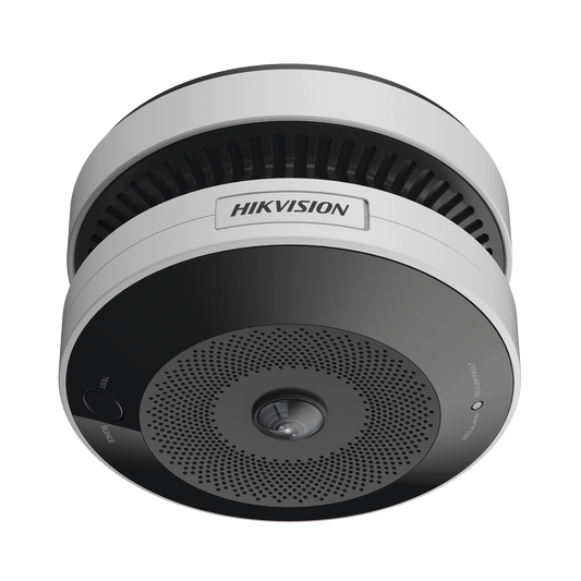 HF-VS409 - (HikFire) Mini Fisheye IP 4 Megapixel con Detector de Humo Puntual  / Autónomo / Entrada y Salida de Alarma / 15 mts IR / PoE / WDR 120 dB / Alarma de 85 dB / MicroSD 128GB / Compatible con Hik-Connect