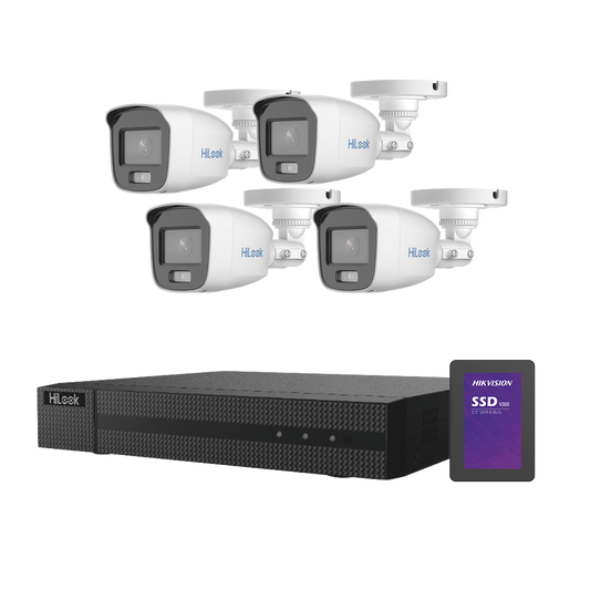 HL-1080-CV/A/512GB Kit TurboHD 1080p + SSD 500 GB / DVR 4 Canales / 4 Cámaras Bala ColorVu con Micrófono Integrado / Fuente de Poder / Accesorios de Instalación