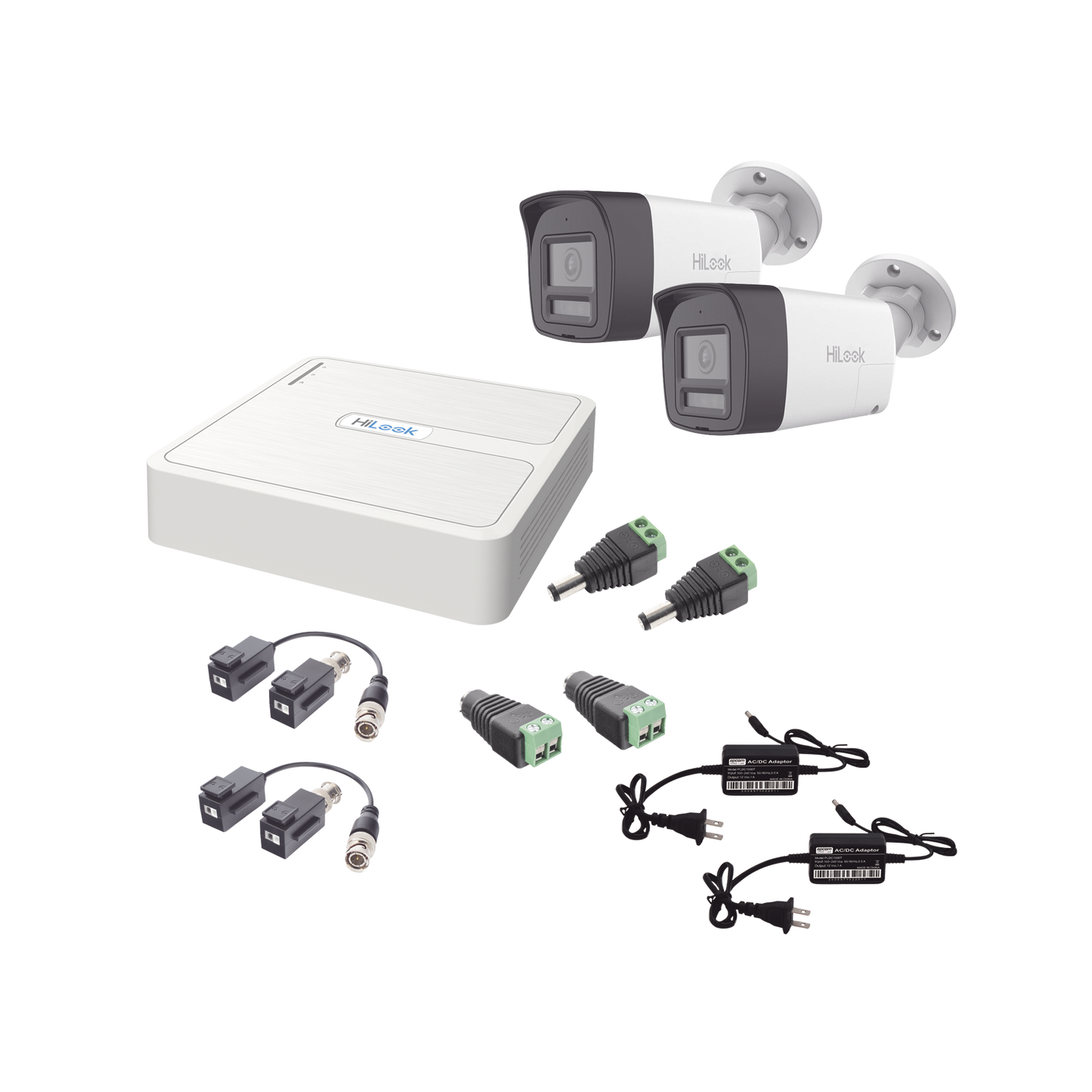HL-1080P-2B-TWA - Kit HiLook Audio Bidireccional TurboHD 1080p / DVR 4 Canales / 2 Cámaras Bala (Exterior) con Bocina y Microfóno Integrado / 2 Fuentes de Poder / Accesorios