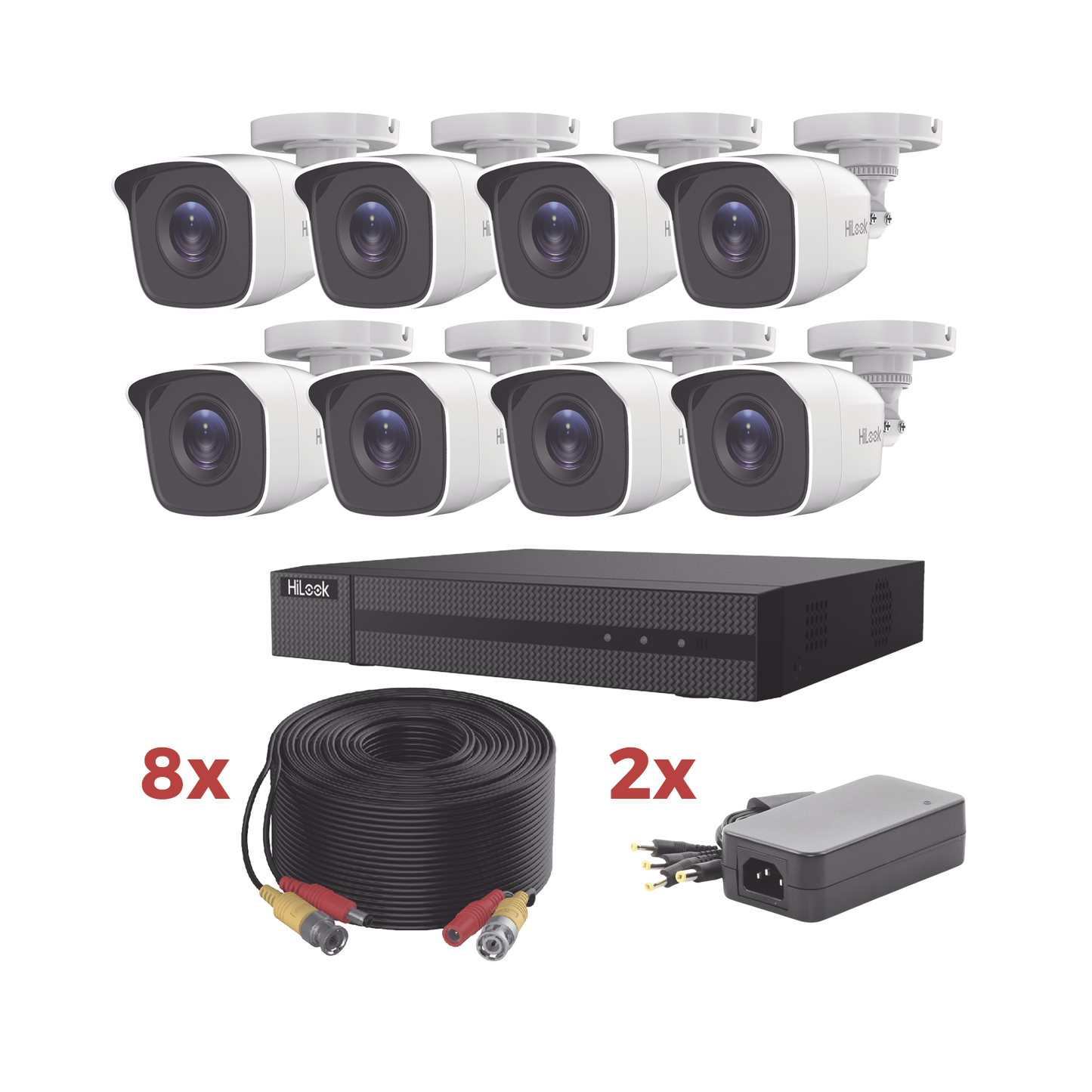 HL1080P8B - Kit TurboHD / DVR 8 Canales 1080p Lite / 8 Cámaras bala 1080p metalicas / 8 cables de 20 metros / 2 fuentes de 4 canales