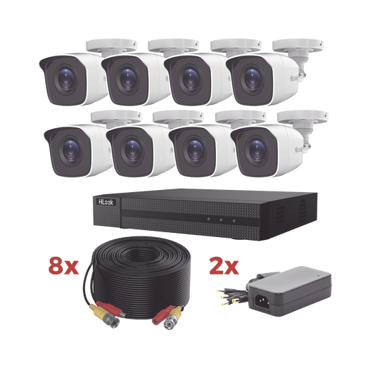HL1080P8B - Kit TurboHD / DVR 8 Canales 1080p Lite / 8 Cámaras bala 1080p metalicas / 8 cables de 20 metros / 2 fuentes de 4 canales