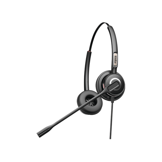 HT202 Diadema binaudal (duo) con tecnología antishock para teléfonos IP FANVIL y Polycom con micrófono de cancelación de ruido, larga durabilidad