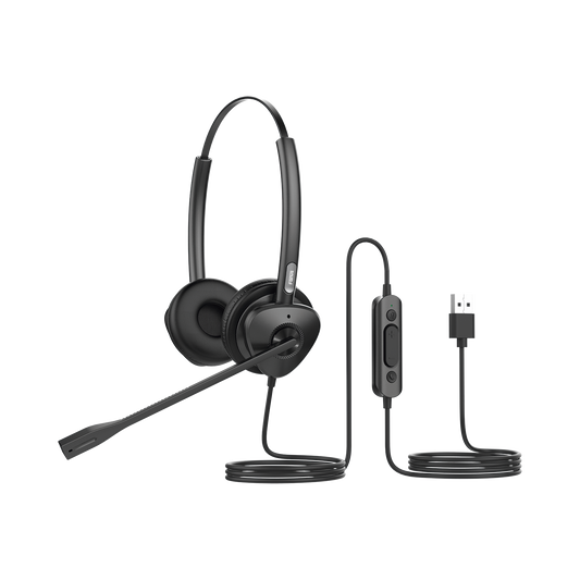 HT302U - Diadema binaudal (duo) con tecnología antishock para teléfonos IP FANVIL USB con micrófono de cancelación de ruido, larga durabilidad