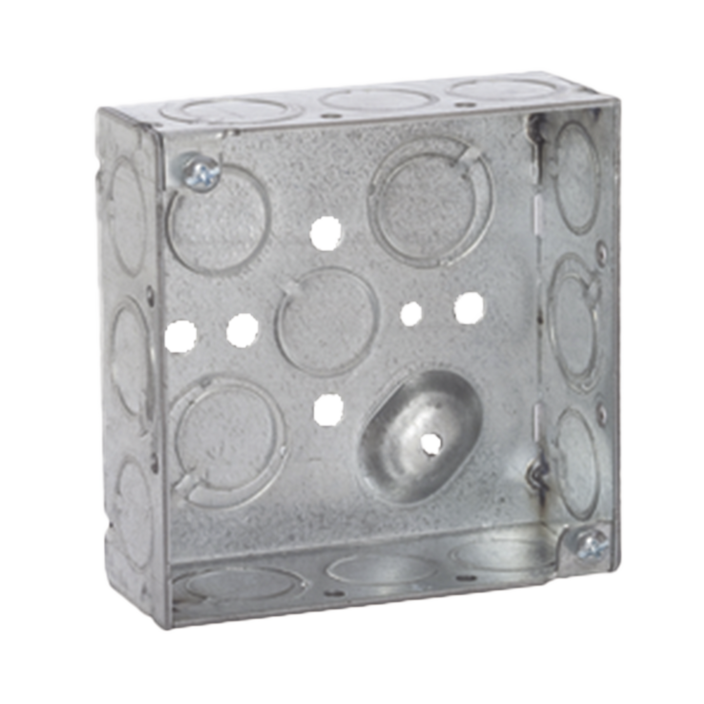HUB189 - Caja Cuadrada 4 x 4"/Profundidad 1- 1/2"/ 10 Entradas de 1/2" y 6 TKO (1/2"-3/4").