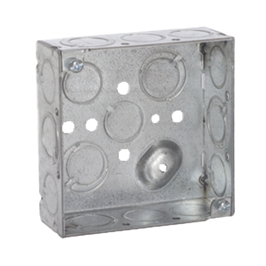 HUB189 - Caja Cuadrada 4 x 4"/Profundidad 1- 1/2"/ 10 Entradas de 1/2" y 6 TKO (1/2"-3/4").