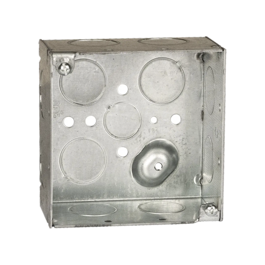 HUB-231 - Caja Cuadrada Galvanizada  de 4 x 4" / Profundidad 2 1/8 / 11 Entradas de 3/4" y 1 de 1/2".