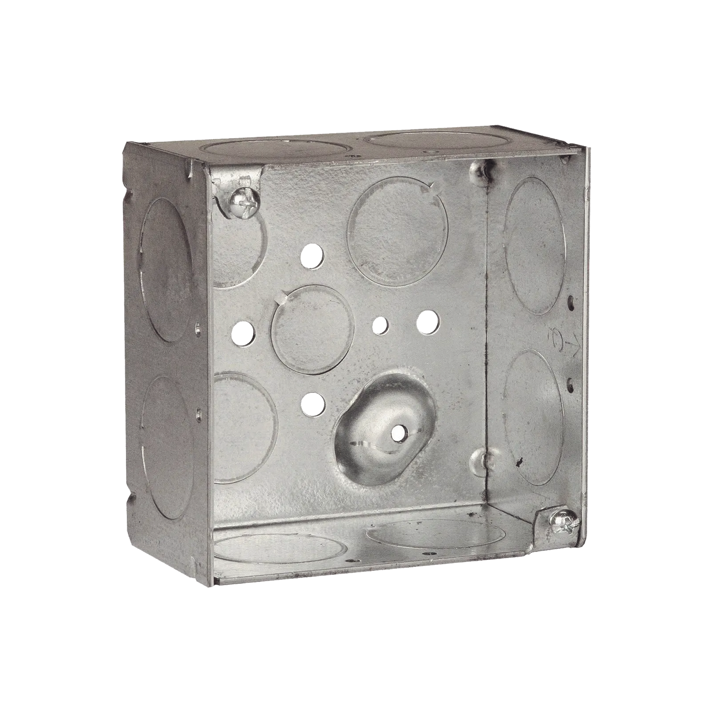 HUB-233 - Caja Cuadrada Galvanizada de 4" x 4"/ Profundidad de 2 1/8" /8 Entradas 1", 3 Entradas 1/2" y  2 Entradas 3/4"/ Soldada.
