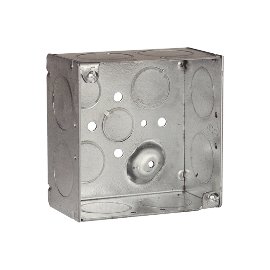HUB-233 - Caja Cuadrada Galvanizada de 4" x 4"/ Profundidad de 2 1/8" /8 Entradas 1", 3 Entradas 1/2" y  2 Entradas 3/4"/ Soldada.