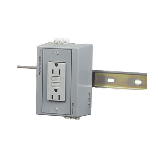 HUB-DRUB-GFI15 - Caja Utilitaria para Montaje en Riel Din con Contacto Duplex de 15 A 125 V / Nema 5-15R / Gris.