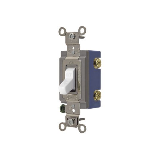 HUB-HBL-1201-W - Interruptor de Palanca 15 A 120-277 V CA/ Unipolar / Grado Industrial/ Uso Extra Pesado / Cableado Lateral y Posterior / Color Blanco.
