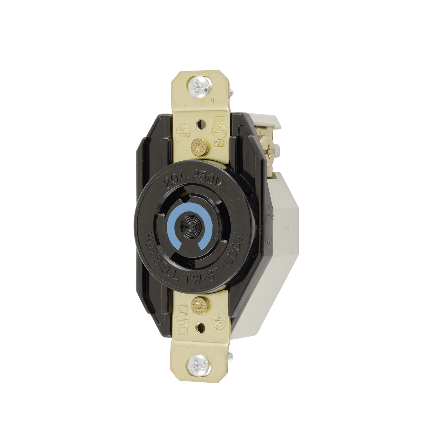 HUB-HBL-2320 - Receptáculo de Media Vuelta Industrial para Empotrar/ 20A  250V/ 2 Polos 3 Hilos/ NEMA L6-20R / Color Negro.