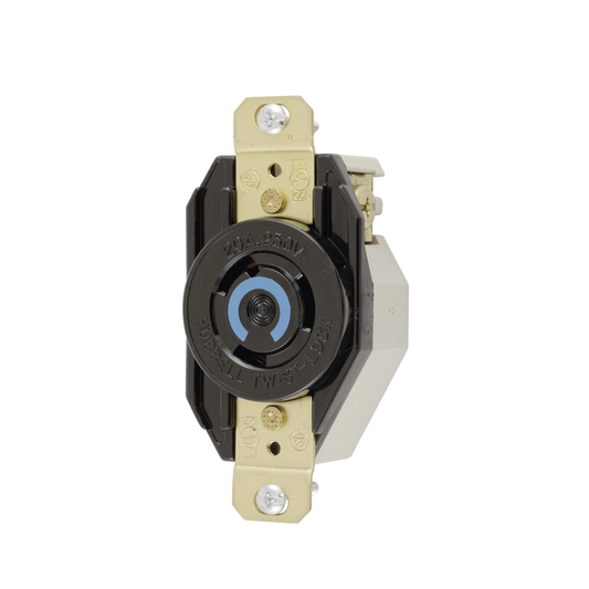 HUB-HBL-2320 - Receptáculo de Media Vuelta Industrial para Empotrar/ 20A  250V/ 2 Polos 3 Hilos/ NEMA L6-20R / Color Negro.
