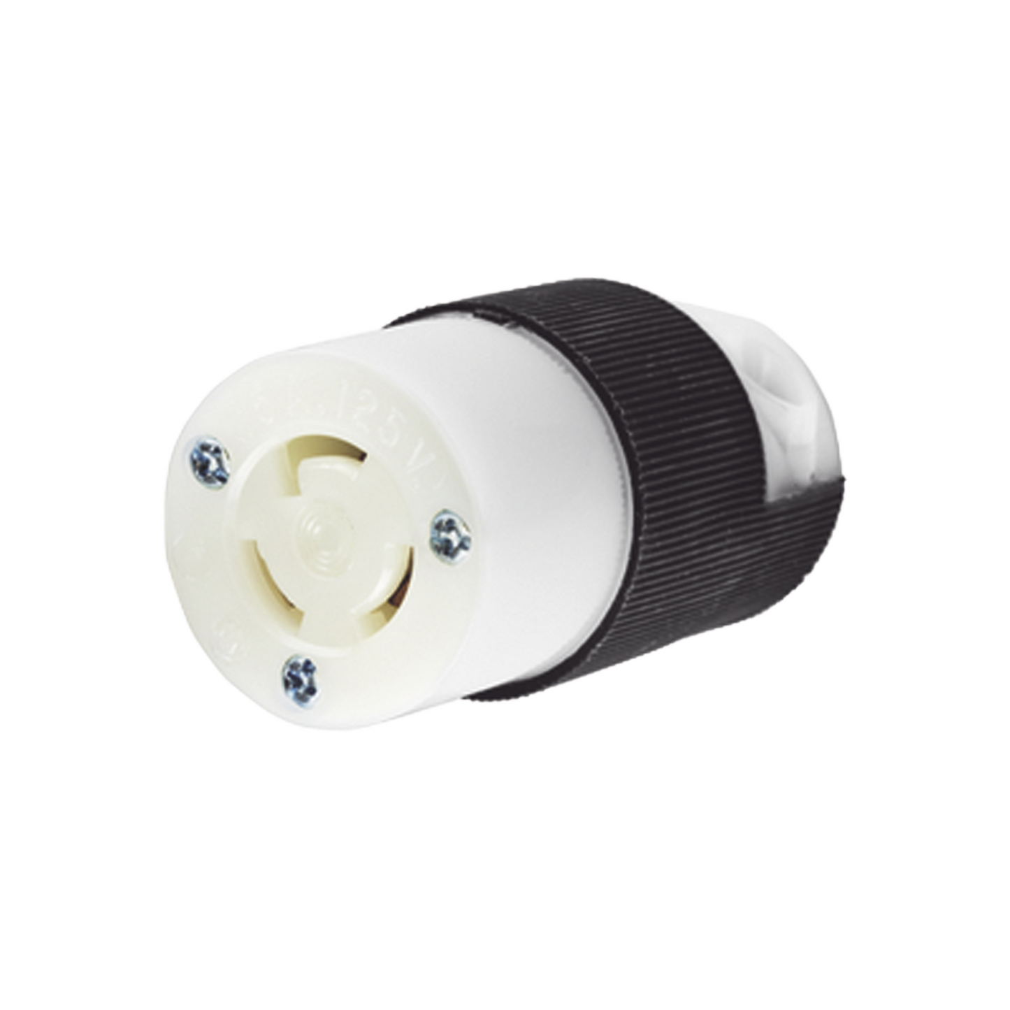 HUB-HBL-4729C - Conector Industrial con Bloqueo de Media Vuelta / 15 A 125 V CA / 2 Polos 3 Hilos / Color Blanco y Negro / Nema L5-15R.