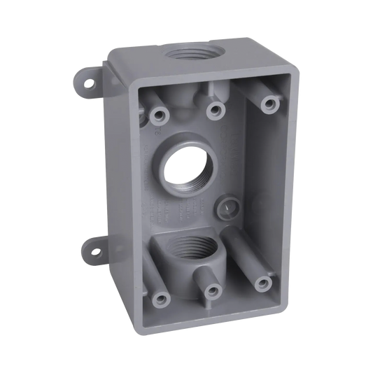 HUB-PSB-37550-GY - Caja Impermeable de 1 Gang / Profundidad de 2 Pulgadas (5.08 cm) / Cuenta con 3 Salidas Roscadas para Tuber�a de 1/2 � 3/4 / Color Gris