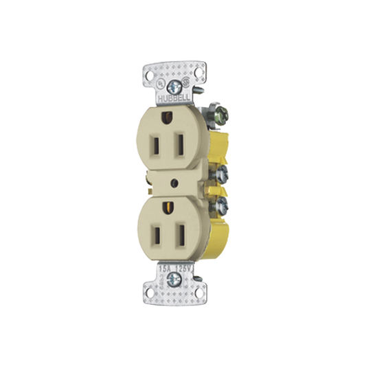 HUB-RR15I - Contacto Duplex 15A 125V/ 2 Polos 3 Hilos / Cableado posterior y lateral / Nema 5-15R / Color Marfil.