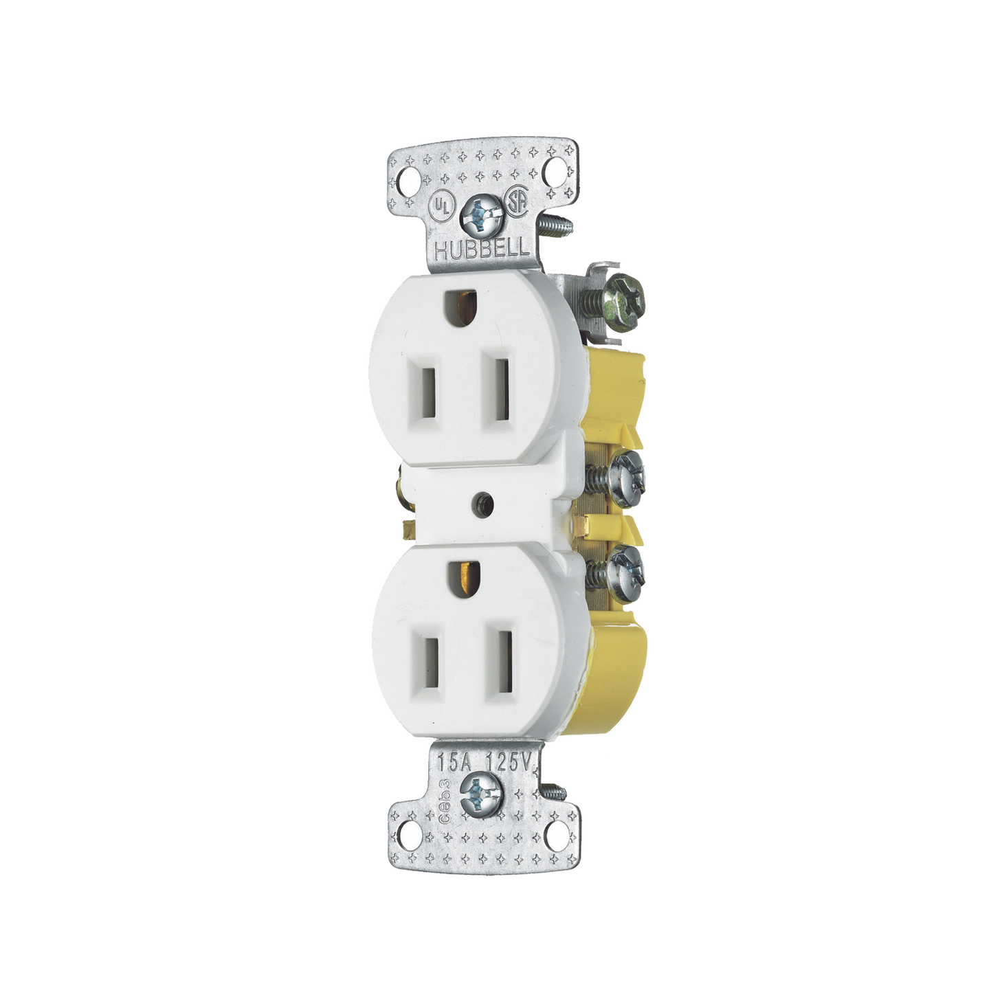 HUB-RR15W - Contacto Duplex 15A 125V/ 2 Polos 3 Hilos/ Nema 5-15R/ Color Blanco.