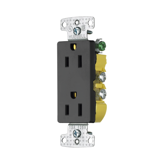 HUB-RRD-15BK - Contacto Duplex Decorador 15A 125V / 2 Polos 3 Hilos/ Nema5-15R / Color Negro.