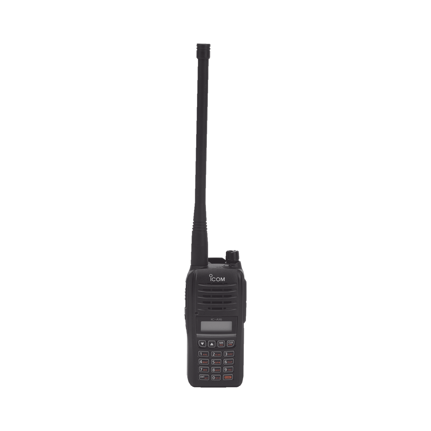 ICA16 - Radio Portátil Aéreo, rango de frecuencia 118-136.99166 MHz, 6W PEP, 200 canales alfanuméricos, pantalla de 8 caracteres, incluye bateria, cargador, antena y clip