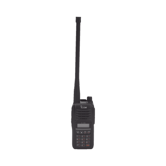 ICA16 - Radio Portátil Aéreo, rango de frecuencia 118-136.99166 MHz, 6W PEP, 200 canales alfanuméricos, pantalla de 8 caracteres, incluye bateria, cargador, antena y clip