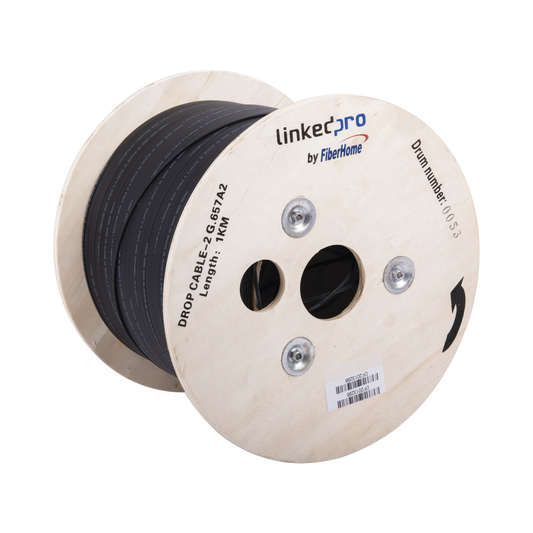 IC-DROPA2-2C Carrete de 1 km de Fibra Óptica Drop, Interior/Exterior G.657A2 Monomodo de 2 hilos (bifibra), Dieléctrica, Forro Negro