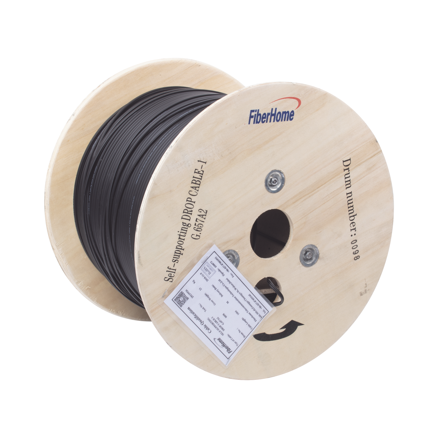 IC-FIG8A2-1C Carrete de 1 km de Fibra Óptica Aérea Mini Figura 8 G.657A2 tipo Drop, Monomodo de 1 Hilo (unifibra), Color Negro, Span 80