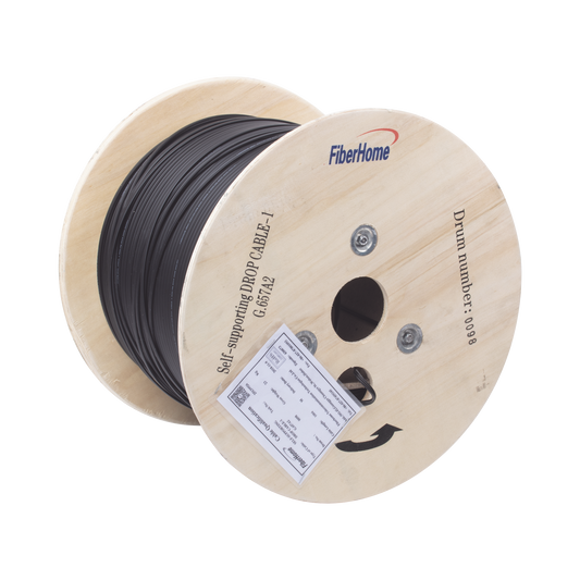 IC-FIG8A2-1C Carrete de 1 km de Fibra Óptica Aérea Mini Figura 8 G.657A2 tipo Drop, Monomodo de 1 Hilo (unifibra), Color Negro, Span 80