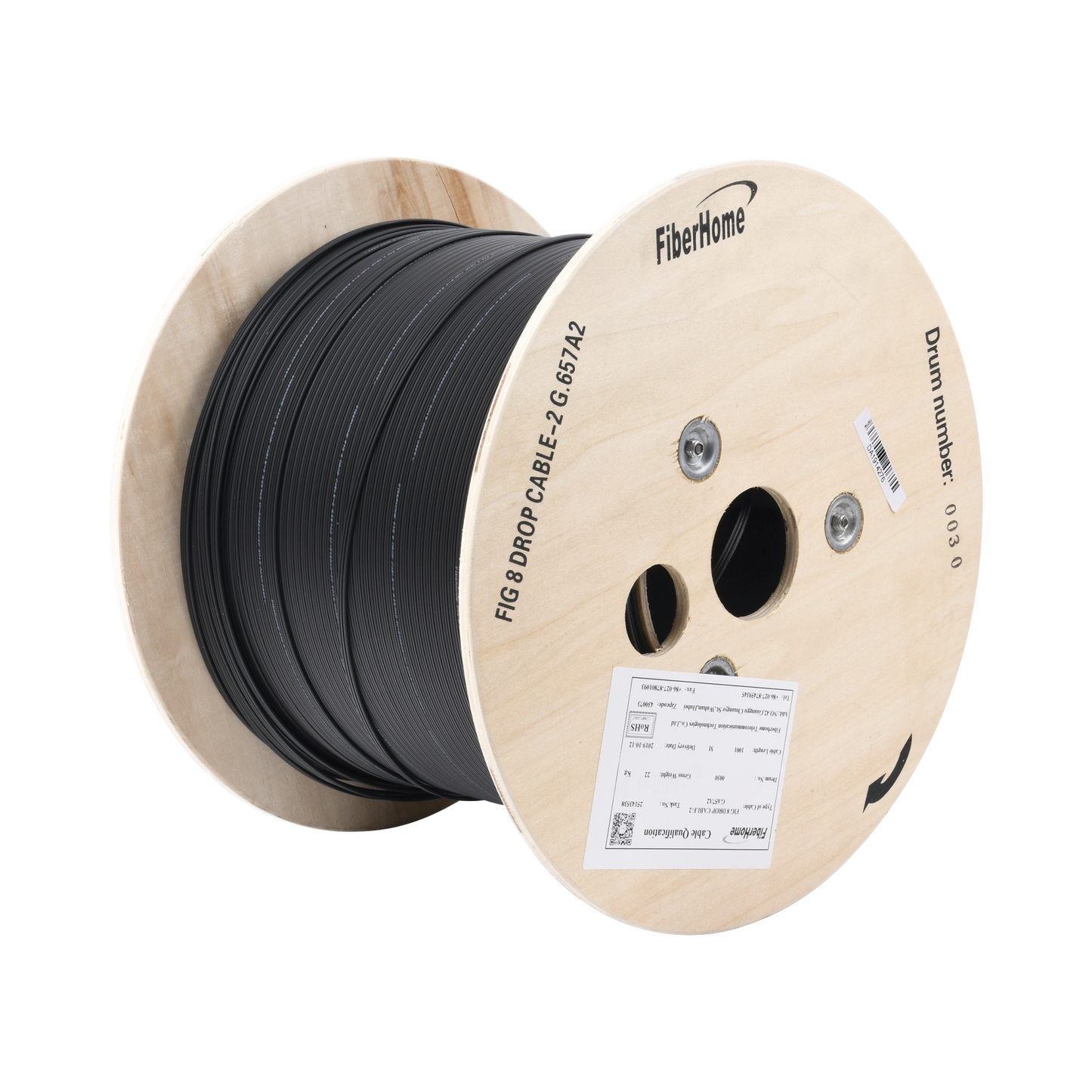 IC-FIG8A2-2C Carrete de 1 km de Fibra Óptica Aérea Mini Figura 8 G.657A2 tipo Drop, Monomodo de 2 Hilos (bifibra), Color Negro, Span 80