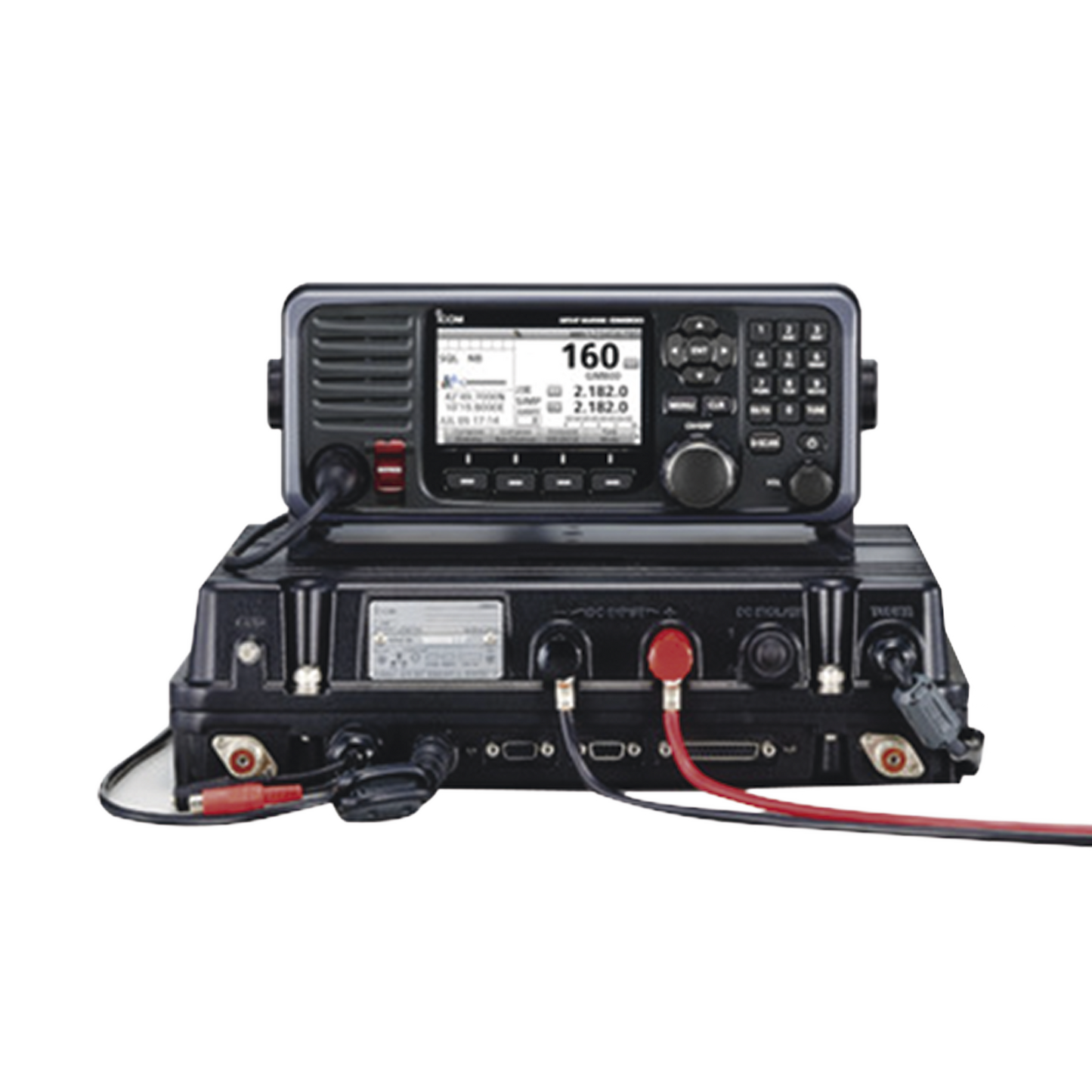 IC-GM800 - Radio móvil marino en la banda de MF/HF, cumple con GMDSS bajo el requerimiento de SOLAS, pantalla de 4.3 pulgadas. Incluye micrófono, kit de montaje y sintonizador AT-141.