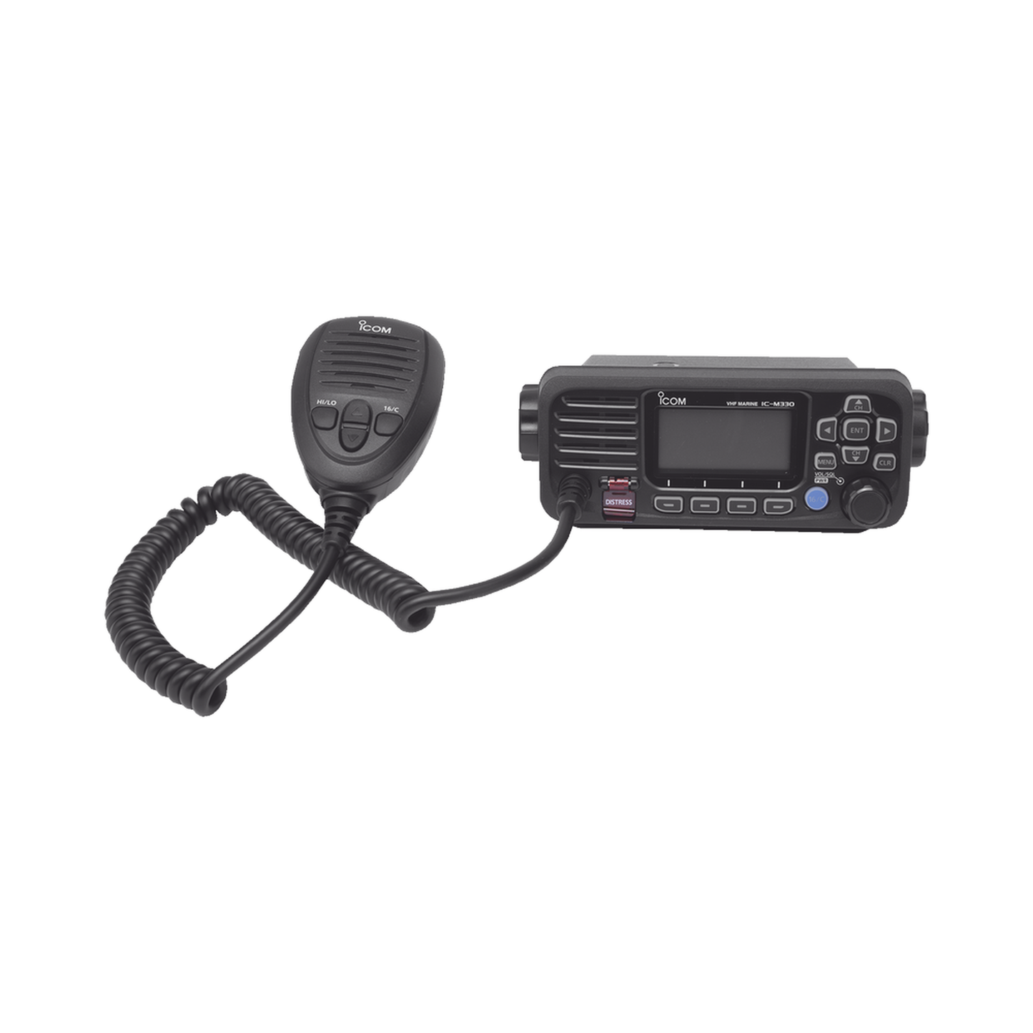 IC-M330B - Radio móvil marino ICOM, color negro, clase D DSC, Tx: 156.025 - 157.425 MHz, Rx: 156.050 - 163.275 MHz, sin GPS interconstruido, 25W de potencia, sumergible IPX7 incluye micrófono y cable de alimentación
