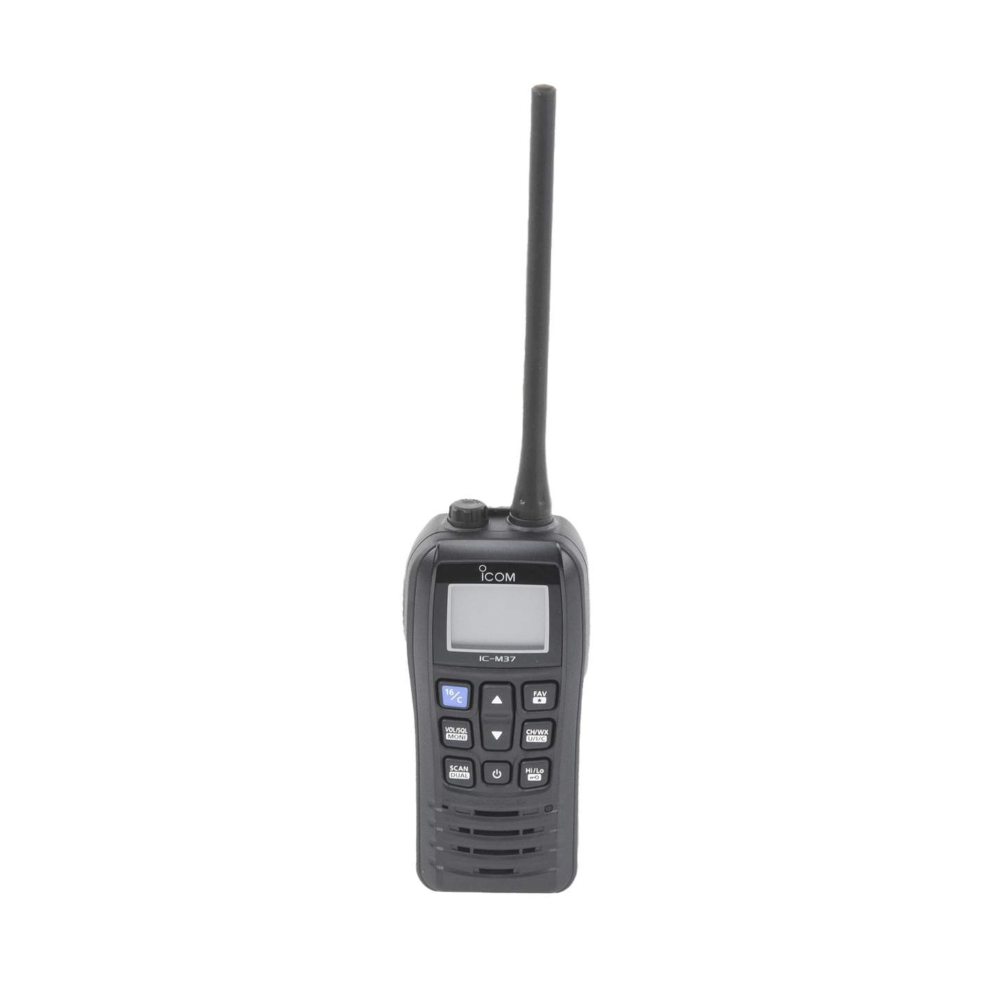 IC-M37 - Radio VHF Portátil, Botones Grandes y Diseño Fácil de Agarrar, 6 W, Duración de 12 Horas con Batería BP-296, Guarda los Ultimos 5 Canales Usados, Fácil para hacer Llamadas Repetitivas, Flotante con Luz LED