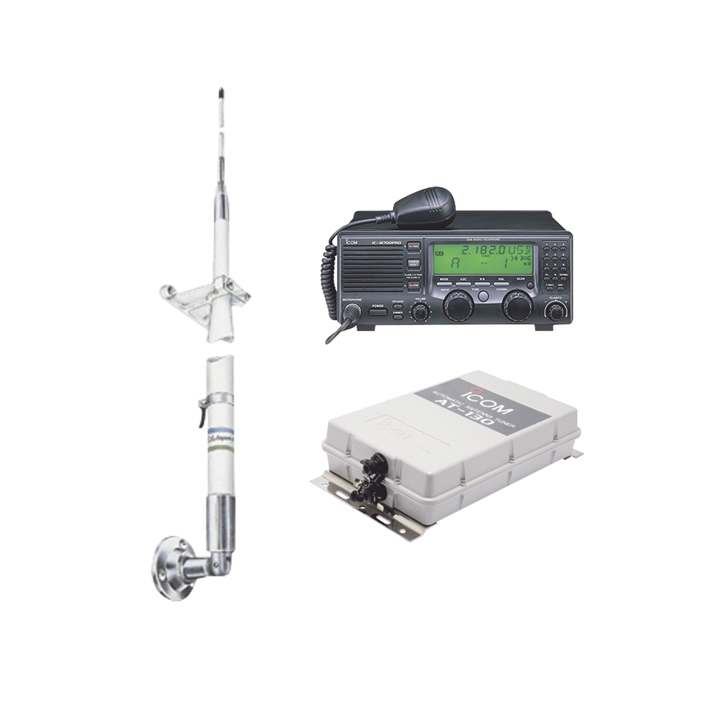 IC-M700PRO-KIT1 - Kit de radio IC-M700pro con sintonizador de antena AT-130 y antena HF Shakespeare 390