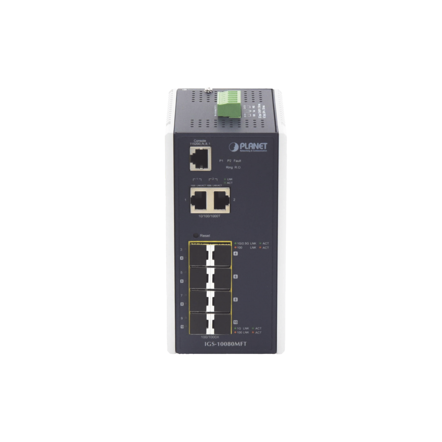 IGS-10080MFT Switch Industrial Administrable L2+, 8 Puertos 1G SFP, 2 Puertos TP Gigabit, (-40 ~75 grados C)