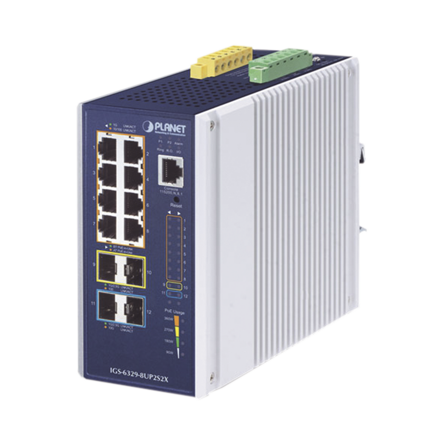 IGS-6329-8UP2S2X - Switch Industrial Administrable Capa 3, Con 8 Puertos PoE Gigabit 802.3bt, 2 Puertos SFP de 1 G / 2.5 G, 2 Puertos SFP 10 G