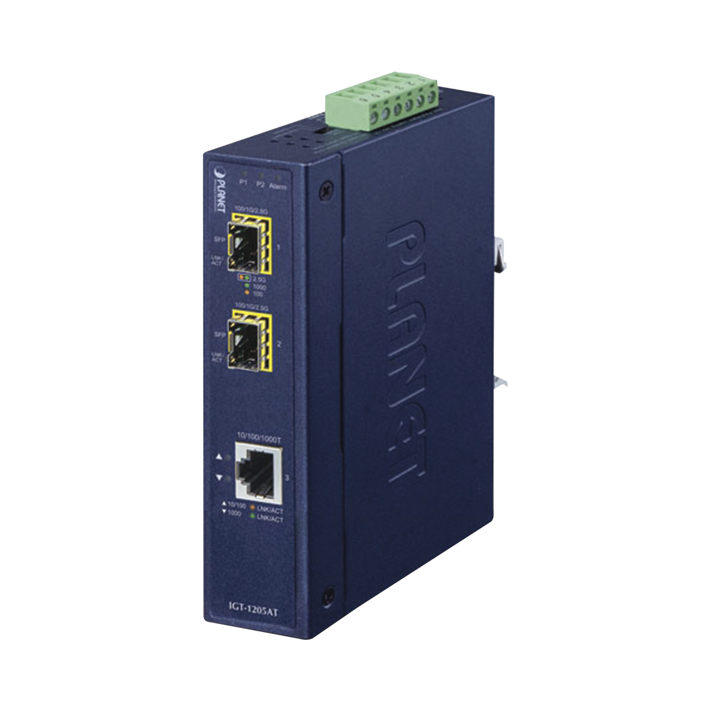 IGT-1205AT Convertidor de Medios Industrial de 1 Puerto Ethernet 10/100/1000 Base-T a 2 Puertos SFP 100/1000/2500 Base-X