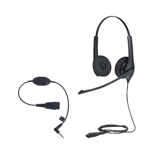 JABRAKIT KIT, Diadema con cancelación de ruido, con accesorio para conexiones 3.5mm Incluye modelos BIZ-1500-DUO-QD y MOBILE-QD-35MM-Sï»¿