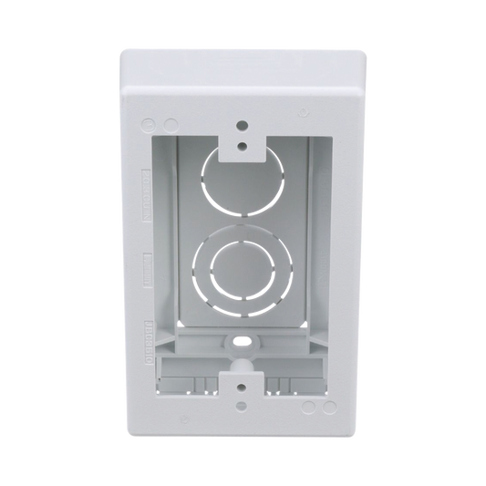 JBX3510WH-A - Caja de Pared Superficial, Uso Universal con Placas de Pared, con Cinta Adhesiva, Color Blanco