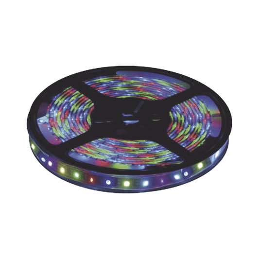 JLTL-5050-IP65-RGB - Tira Led Multicolor de 5 m / Uso Exterior / Potencia 22 W / 900 lm/ 12 V CD / Necesario transformador  (No incluido).