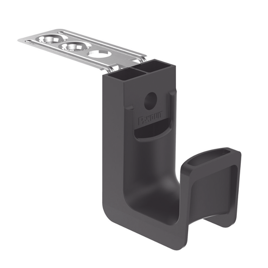 JP75CMB-L20 - Sujetador STRONGHOLD tipo J (J-Hook), Con Soporte para Montaje en Techo, Para 8 Cables Cat6, Nylon 6.6, Color Negro, Paquete de 50 Piezas