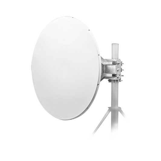 JRC-DD35-DUPLEX-PRE Antena direccional Alto Rendimiento / Parábola profunda para mayor aislamiento al ruido /4 ft / 4.9 a 6.1 GHz /  / Ganancia de 35 dBi / Soporte de acero inoxidable / Polaridad en 90 ° y 45 ° / Incluye montaje.