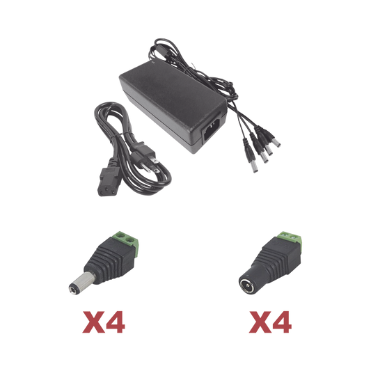 K2PLK12DC4CH - Kit con fuente EPCOM POWER LINE con salida de 12 Vcc a 5 Amper con 4 salidas / Incluye conectores JR52 y JR53