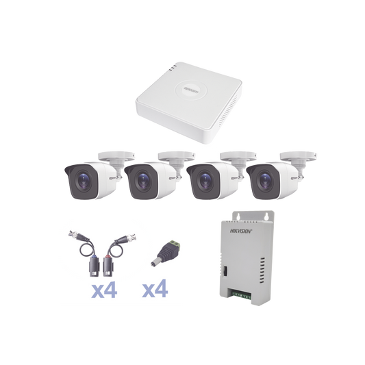 KESTXLT4BW KIT TurboHD 1080 Lite / DVR 4 Canales / 4 Cámaras Bala (exterior 2.8 mm) / Transceptores / Conectores / Fuente de Poder Profesional